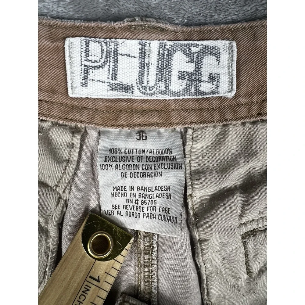 Plugg Cargo Shorts Mens 36 Brown Plaid Pockets Y2K Grunge‎ Baggy Wide Leg 2000s